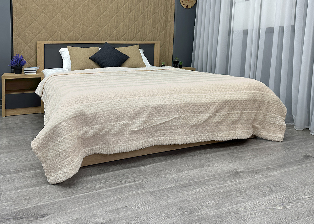 Плед 200х230 см (+-10см) Рогожка на овчині "Тедді" колір молочний (87-296) Київ - фото 4