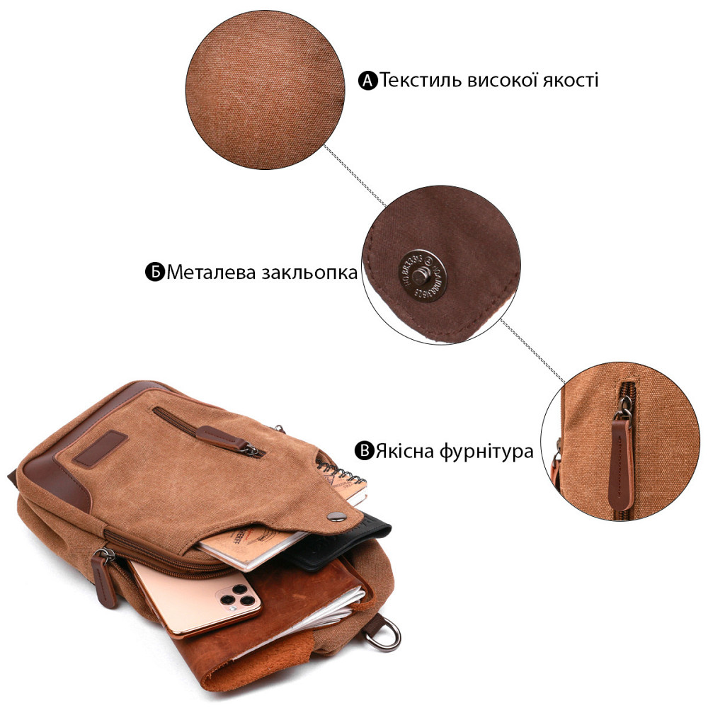Практичная мужская сумка через плечо Коричневый (Vintage) Киев - изображение 8