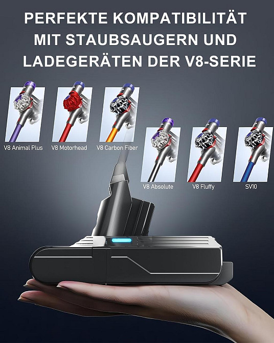 Акумулятор для пилососу Dyson V8 SV10 4000 mAh з фільтром для Absolute, Animal, Fluffy, Motorhead, змінна батарея захист перегріву Київ - фото 2