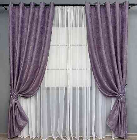 Комплект штор на люверсах VR-Textil Жакард Sultan XO № 1145ш Фіолетовий 150х250 см 2 шт (37-0183) Київ