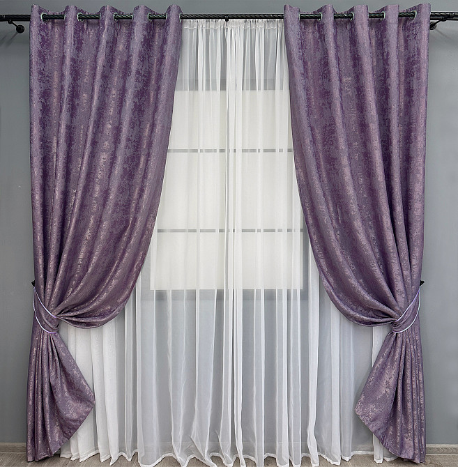 Комплект штор на люверсах VR-Textil Жакард Sultan XO № 1145ш Фіолетовий 150х250 см 2 шт (37-0183) Київ - фото 2