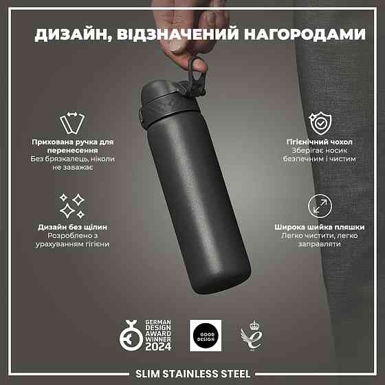 Пляшка для води металева ION8 600 мл. Stainless Steel , Grey Каменское