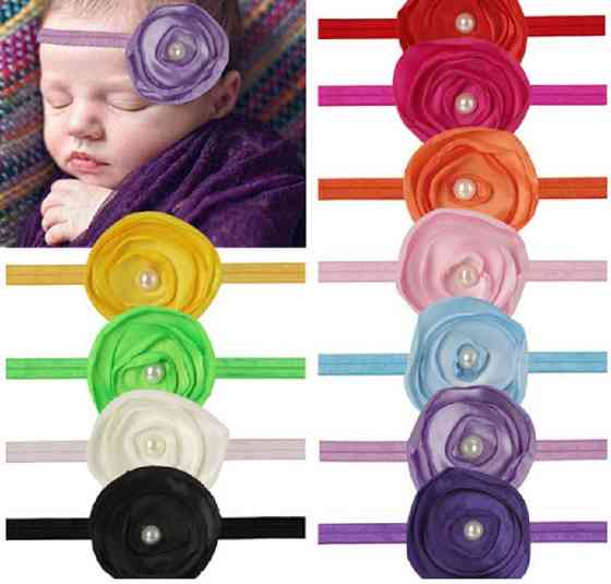 Дитяча чорна пов'язка - окружність 36-50см, розмір квітки 8см Київ