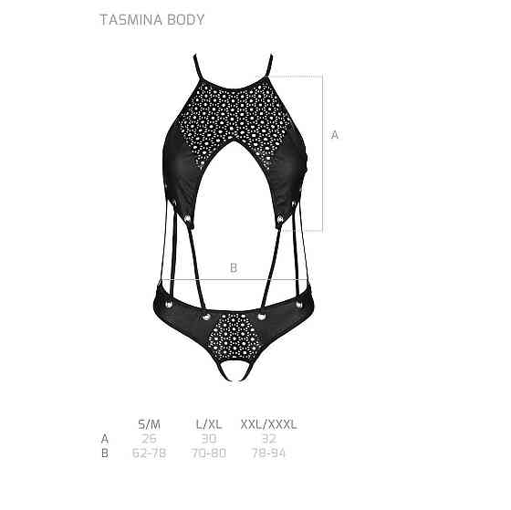 Боді з відкритим доступом Passion TASMINA BODY S/M, black, екошкіра, шнурівки, ажурні мережива Sex Aura Київ