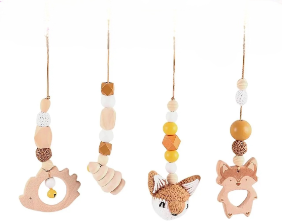 Гімнастична дуга Montessori Bow дерев'яна коричневий/сірий комплект 4 шт підвісна іграшка для коляски Baby gym Київ