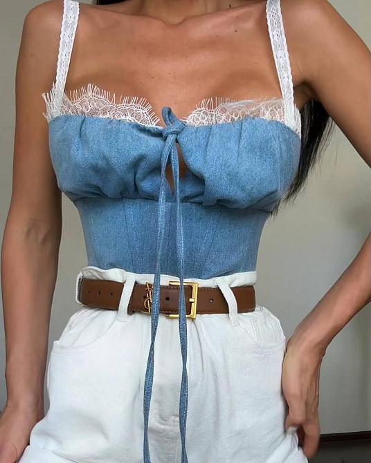 Жіночий стильний романтичний корсет з акцентом на талію стрейч+гіпюр Синій 2, 46/48 Одеса - фото 1