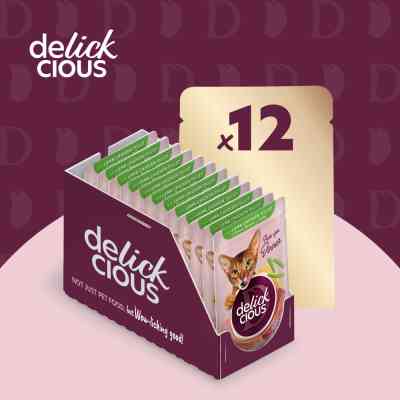 Влажный корм для кошек Delickcious Кусочки с ягнятиной, куриным филе и фасолью спаржевой в желе 85 г (4820269143128) Винница