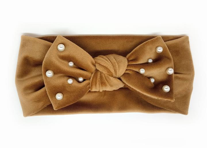 Пов'язка для волосся жіноча світло-коричнева з намистинами Київ - фото 1