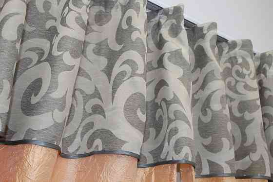 Кухонні штори VR-Textil № 073к з ламбрекеном і підхватами персиковий з сірим 270х170 см (52-0144) Київ