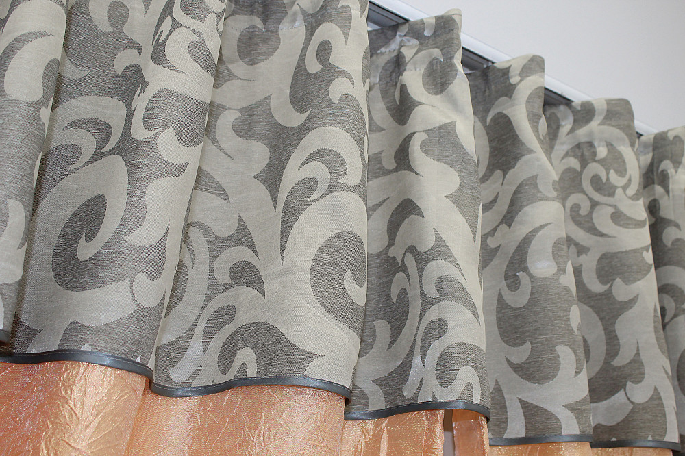 Кухонні штори VR-Textil № 073к з ламбрекеном і підхватами персиковий з сірим 270х170 см (52-0144) Київ - фото 5