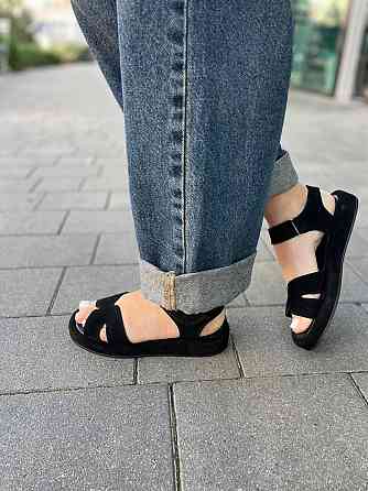 Соната Босоніжки жіночі чорні літні Соната Люба з натуральної замші / Босоніжки на низькому ход Коломыя