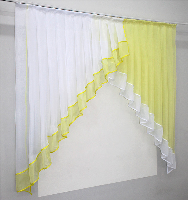 Кухонна занавіска VR-Textil № 023к білий з лимонним 150х150 см (52-0400) Київ - фото 2