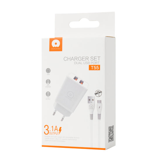 Сетевое зарядное устройство с кабелем WUW-T55 2USB/3.1A set micro Одесса