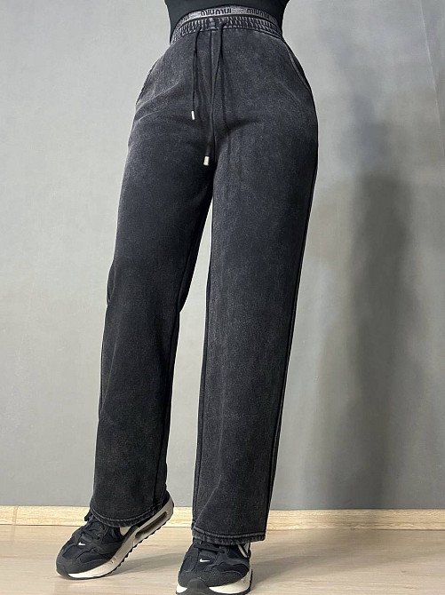 Брюки жіночі Black Cyclone 601 палаццо рівні варені тай-дай чорні, чорний, S Київ - фото 1