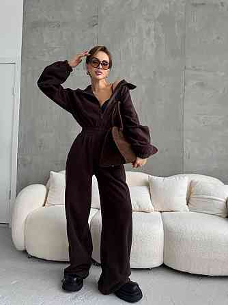 Женский стильный теплый комбинезон из флиса Шоколад Одесса