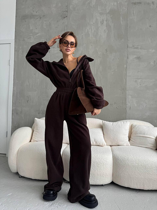 Женский стильный теплый комбинезон из флиса Шоколад Одесса - изображение 6