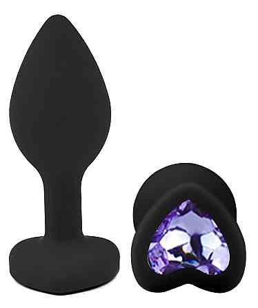 Силиконовая анальная пробка EGZO - Silicone Black Heart Plug Amethyst, size S Sex Aura Киев