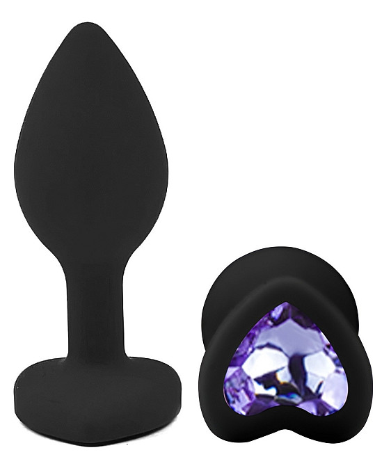 Силиконовая анальная пробка EGZO - Silicone Black Heart Plug Amethyst, size S Sex Aura Киев - изображение 2