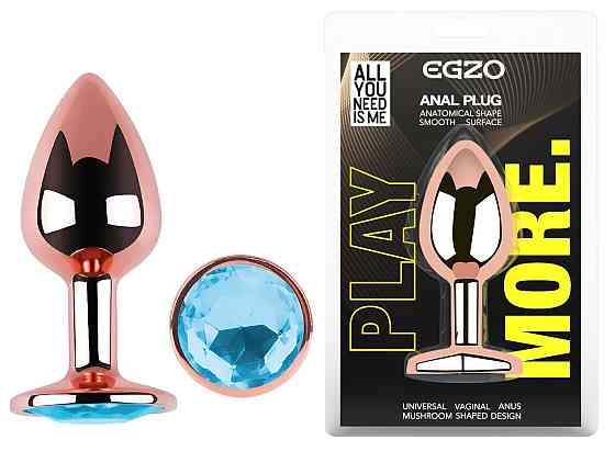 Анальная пробка с кристаллом EGZO - Rose Gold Round Plug Aqua size M Sex Aura Киев