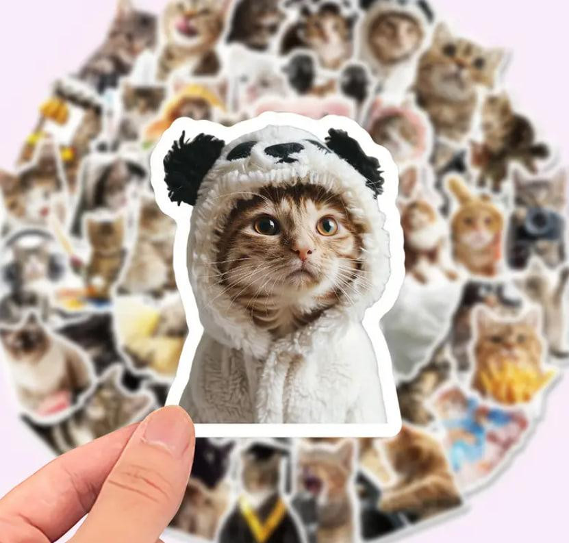 Наклейки Стікери Коти - Водонепроникні Вінілові Естетичні Наклейки з Котами для Пляшки Води, Комп'ют Київ - фото 3