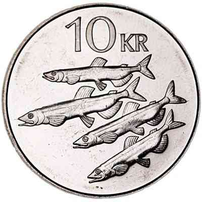 Рыбы. Монета 10 крон, 1996-2008 год, Исландия Полтава