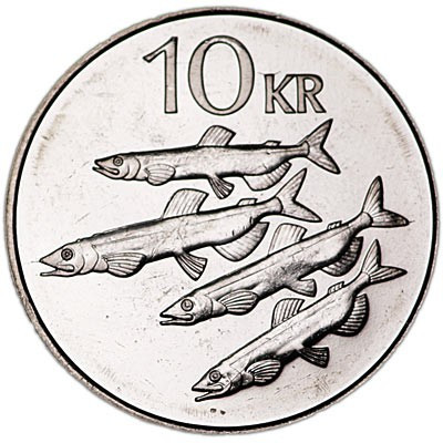Рыбы. Монета 10 крон, 1996-2008 год, Исландия Полтава - изображение 1