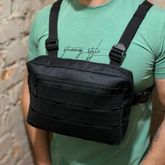 Надежный тактический жилет-сумка из кордуры с Molle 3 кармана водоотталкивающая черный для города, охоты Киев