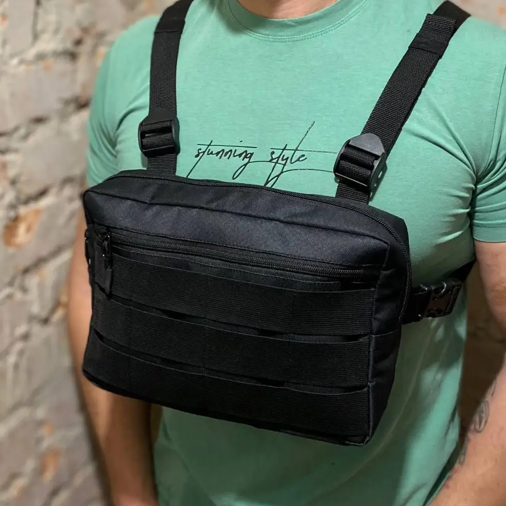 Надежный тактический жилет-сумка из кордуры с Molle 3 кармана водоотталкивающая черный для города, охоты Киев - изображение 6