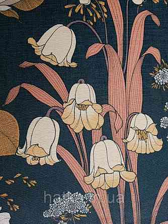 Шпалери вінілові Lutece Melody 51197011 квіти листя жовті білі бежеві на темно-синьому тлі Київ