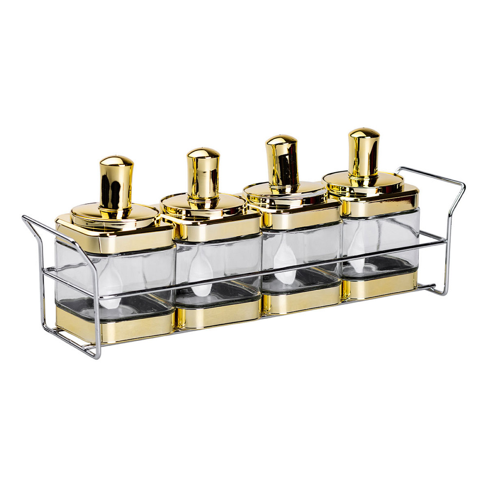 Набір банок для сипучих продуктів 4 штуки 350 мл скляні на металевій підставці HP-1336 Коломия - фото 3