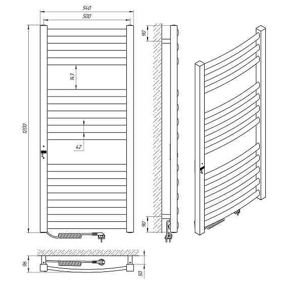Електрична сушарка для рушників Laris Атлант Преміум П12 500Х1200 Е ліва під'єднана. Київ