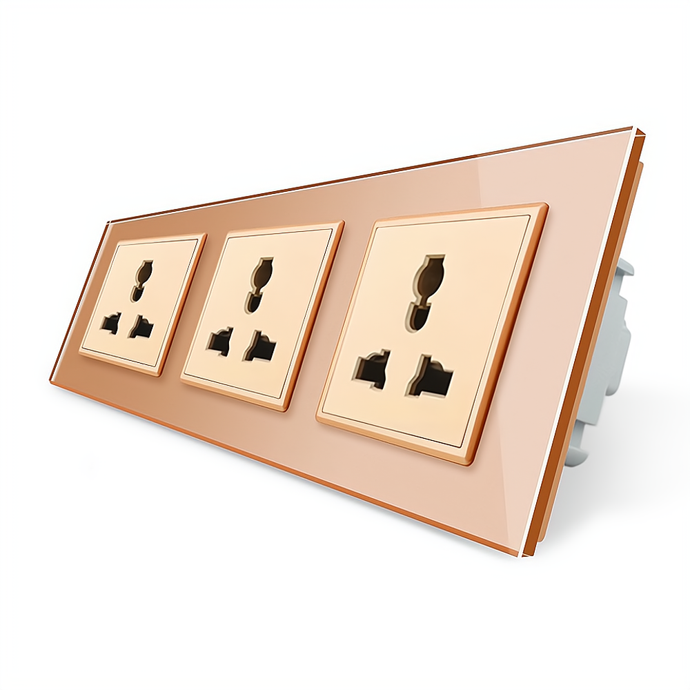 LIVOLO Розетка тримісна універсальна Livolo золотий скло (VL-C7FCT22-6AP) Киев - изображение 3