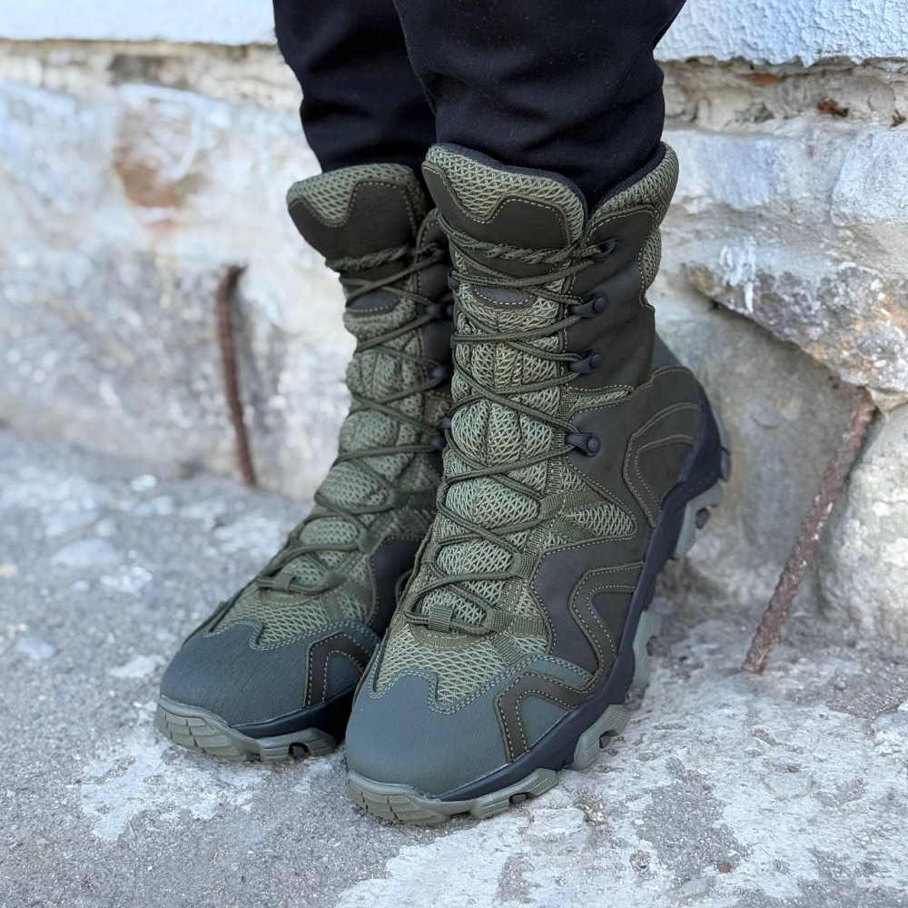 Чоловічі берці тактичні літні олива з шкіряною устілкою, 3D сіткою і прошитою підошвою Львів - фото 4