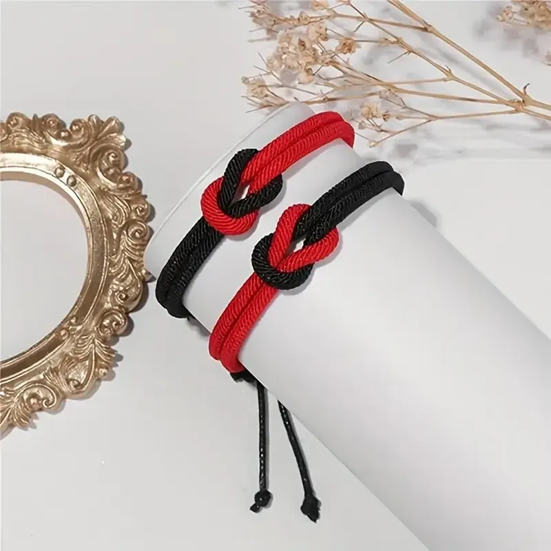 Парні браслети-обереги чорний і червоний зі шнура Київ - фото 1