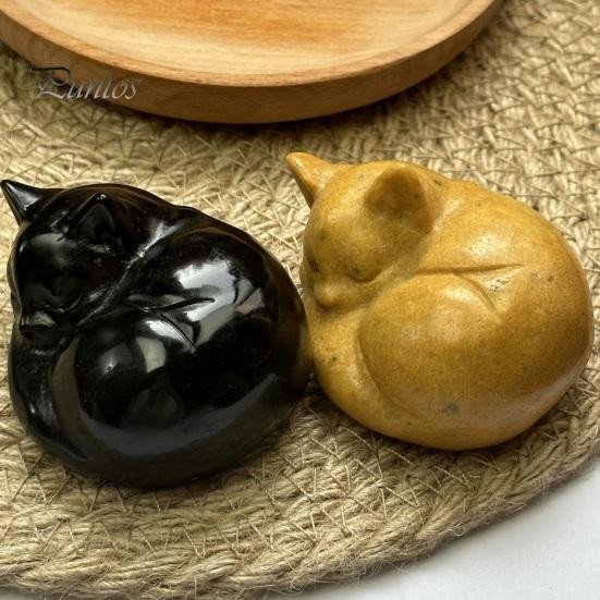 Статуэтка спящего кота из натурального камня обсидиана 27*15 мм. Киев - изображение 2