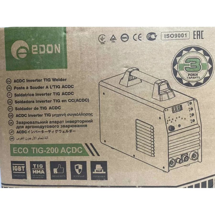 Потужна аргонова зварка Edon Eco TIG-200 AC/DC : 8.5 кВт, 200 А, електрод 1.6-4.0мм Київ - фото 7