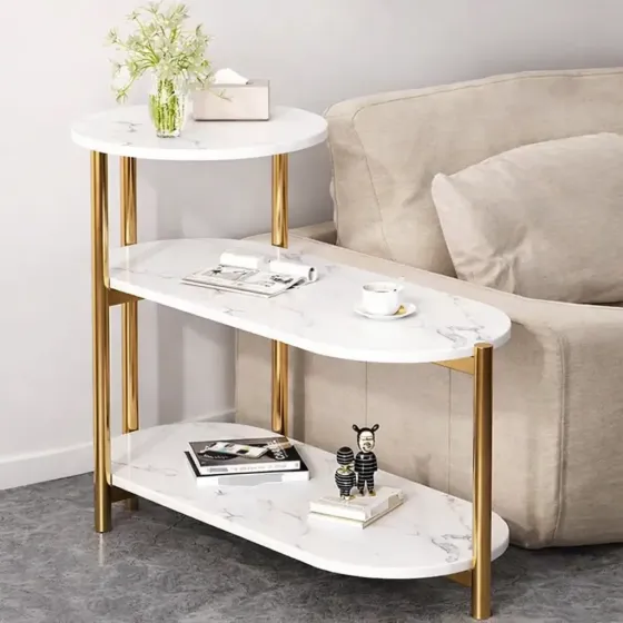 Журнальный мраморный столик с тремя ярусами DASH-5497 65х30х62см Коломия