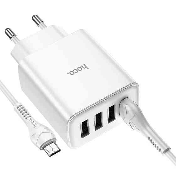 СЗУ сетевое зарядное устройство HOCO C102A 4USB/2,1A с кабелем для зарядки USB - MicroUSB, Белый Каменец-Подольский