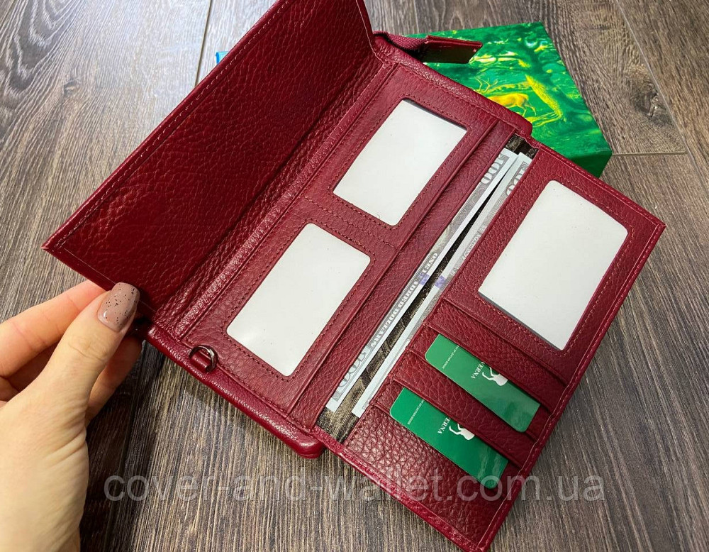 Женский кожаный кошелек клатч красного цвета на магнитах и молнии Marco Coverna MC 6052-2 Бордовый Киев - изображение 2