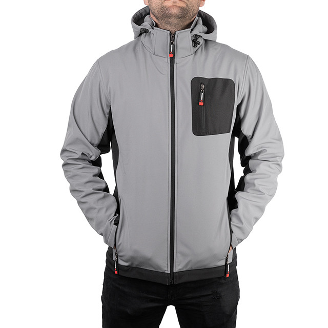 Куртка SOFTSHELL світло-сіро/чорна, з капюшоном, тришарова, стрейч 300 GSM 100D, водо-/вітрозахист, 96% поліестер / 4% еластан, 3 кишені, XXL Львів - фото 4