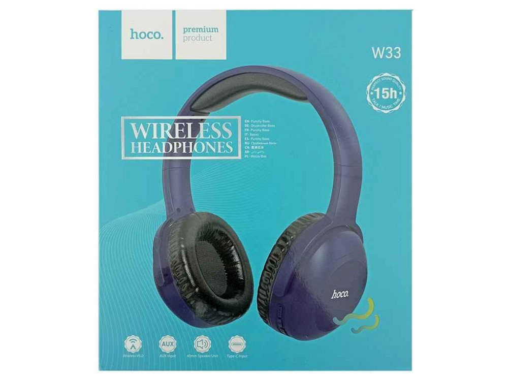 Наушники беспроводные Hands Free крупные Bluetooth W33 BT5.0/AUX/mic/250mAh синие ТМ HOCO Solmir Киев - изображение 1