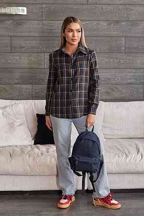 Жіноча сорочка в клітинку оверсайз "Wise" | Норма і батал Темно-синій, 50-52 Київ