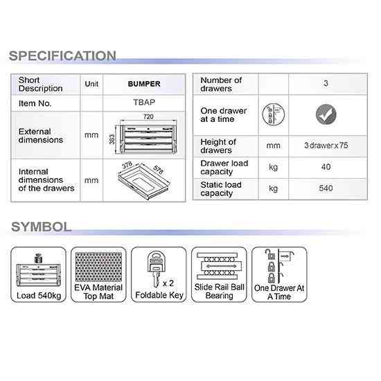 Ящик для инструмента 3 секции BUMPER SERIES (черный) TOPTUL TBAP0307 Одесса