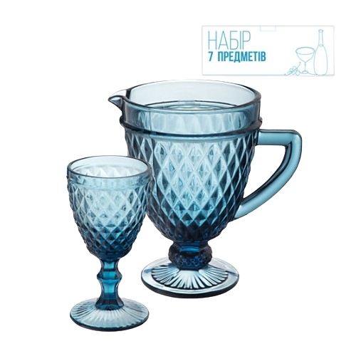Набір для напоїв Аргайл 7 предметів (глечик-1150мл + 6 келихів-340мл) кобальт 9053 S&T Житомир - изображение 2