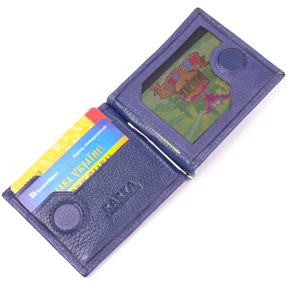 Практичний чоловічий затиск із натуральної шкіри KARYA 21416 Синій Київ - фото 4