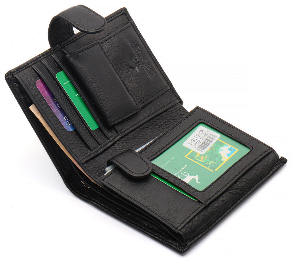 Чорний чоловічий гаманець вертикального типу з натуральної шкіри під документи Marco Coverna MC-5176-1 Кам'янське - фото 4