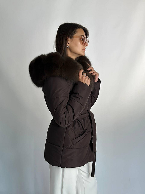 Женский пуховик Oslo с мехом финского песца Шоколад, 48, Т.Соболь Харьков - изображение 4