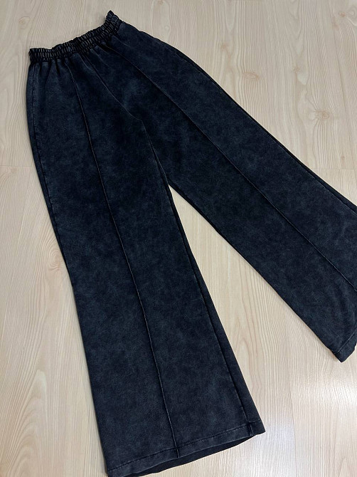 Брюки женские MY CITY 9034 палаццо на резинке вареные тай-дай со швами черные, черный, SM Киев - изображение 7