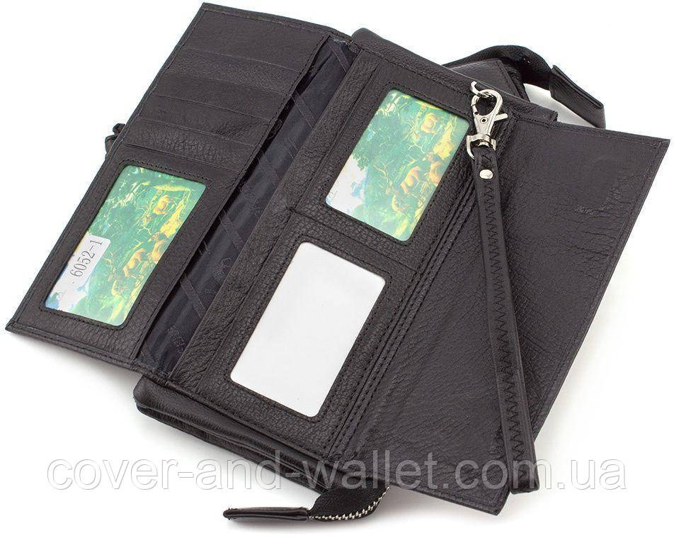 Кожаный кошелек клатч черного цвета на магнитах и змейке Marco Coverna MC 6052 Киев - изображение 3