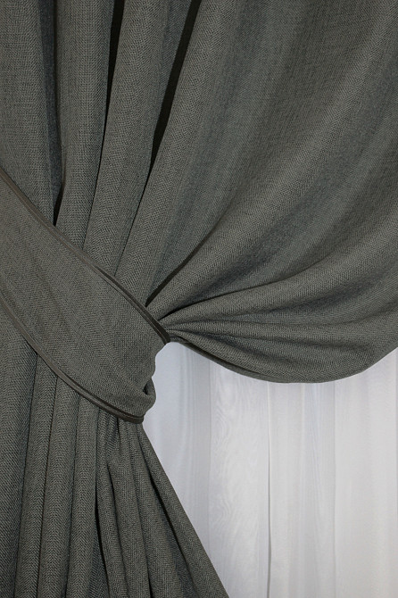 Комплект готовых штор VR-Textil Лен Лён Мешковина № 1282ш Серый 150х285 см 2 шт (33-0129) Киев - изображение 4